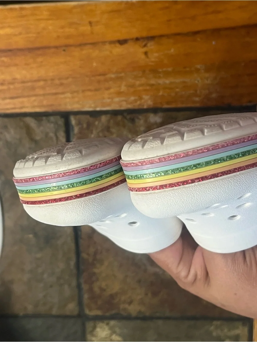 CROCS Kids Classic Clogs in White with Teal Accents